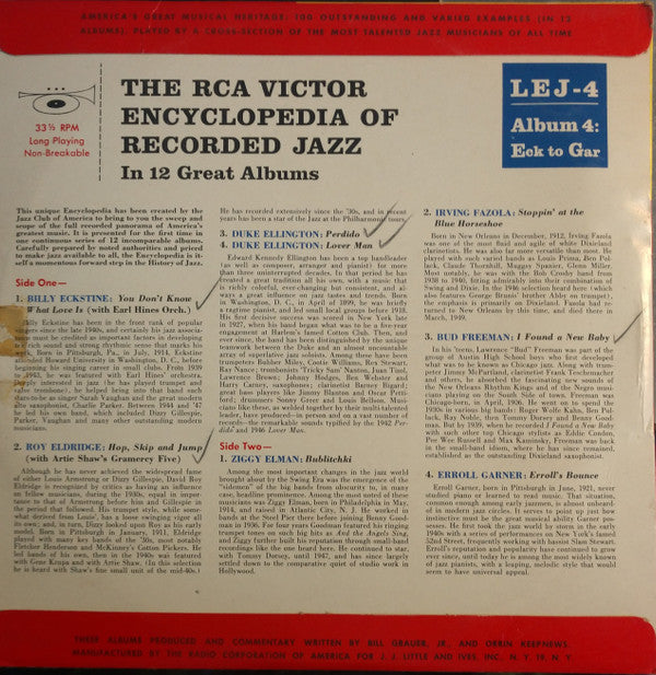 Various : The RCA Victor Encyclopedia Of Recorded Jazz: Album 4 - Eck To Gar (10", Comp)