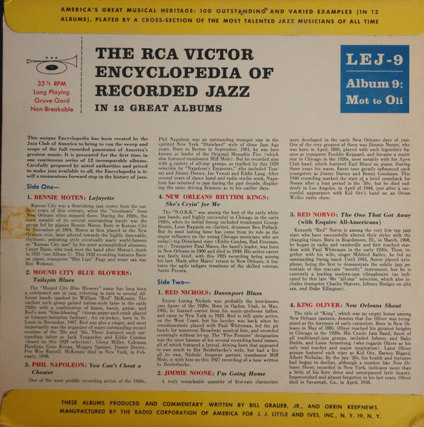 Various : The RCA Victor Encyclopedia Of Recorded Jazz: Album 9 - Mot To Oli (10", Comp, Ind)