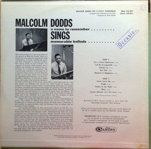 Malcolm Dodds : Try A Little Tenderness (LP, Album)