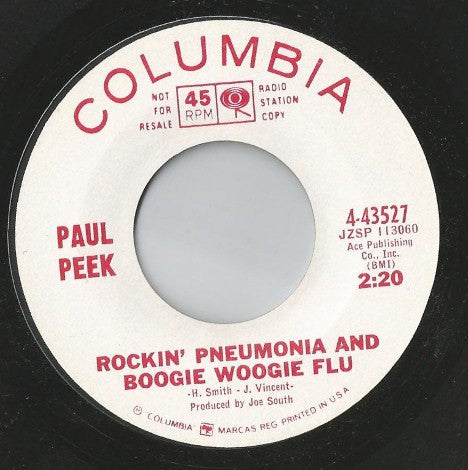Paul Peek : Rockin' Pneumonia And Boogie Woogie Flu (7", Single, Promo)