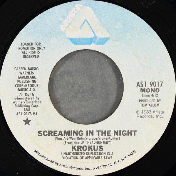 Krokus : Screaming In The Night (7", Single, Mono, Promo, Styrene)