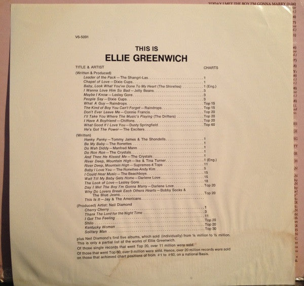 Ellie Greenwich : Let It Be Written, Let It Be Sung (LP, Promo, Wad)