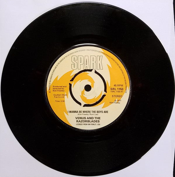 Venus & The Razorblades : I Want To Be Where The Boys Are (7", Single, Pun)
