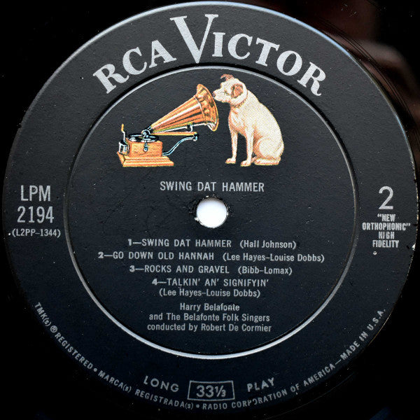 Harry Belafonte And The Belafonte Folk Singers Conducted By Robert DeCormier : Swing Dat Hammer (LP, Album, Mono, Ind)