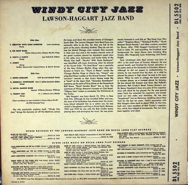 Lawson-Haggart Jazz Band : Windy City Jazz (10", Mic)