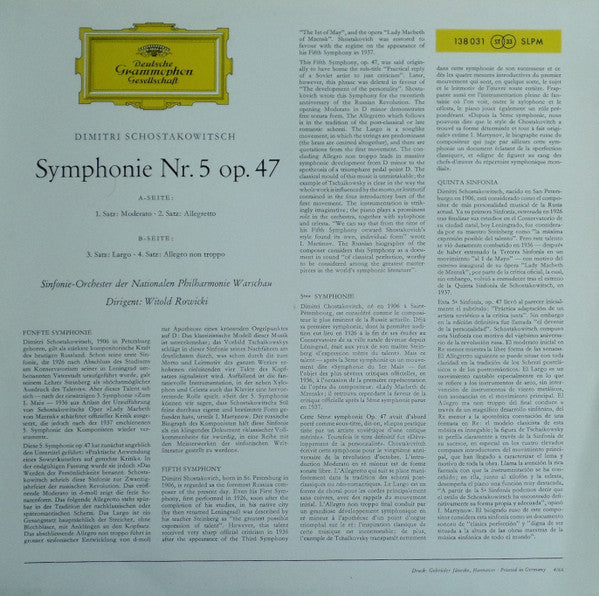 Dimitri Schostakowitsch*, Sinfonie-Orchester Der Nationalen Philharmonie Warschau*, Witold Rowicki : Symphonie Nr. 5 Op. 47 (LP, RE)
