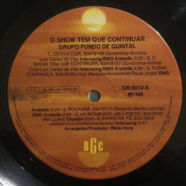 Grupo Fundo de Quintal* : O Show Tem Que Continuar (LP, Album)