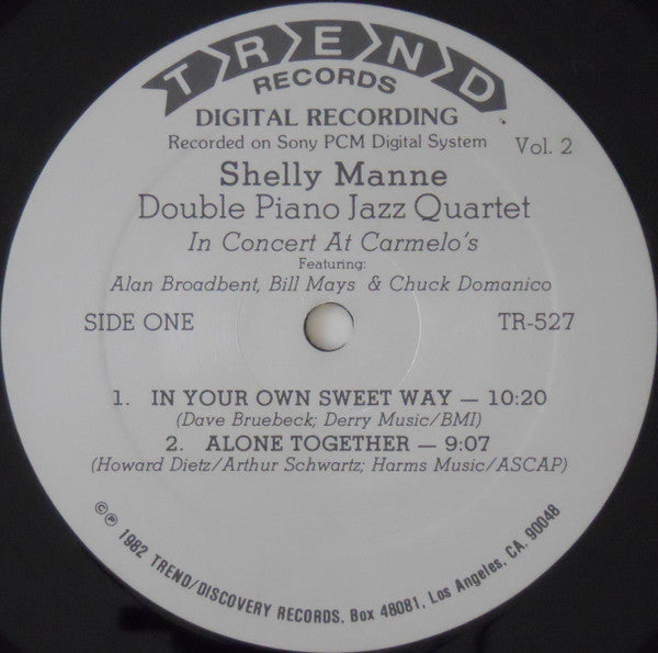 Shelly Manne : Double Piano Jazz Quartet In Concert At Carmelo's (Vol.2) (LP, Album)