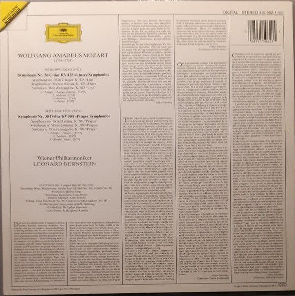 Wolfgang Amadeus Mozart : No. 36 "Linzer" No. 38 "Prager" (LP)