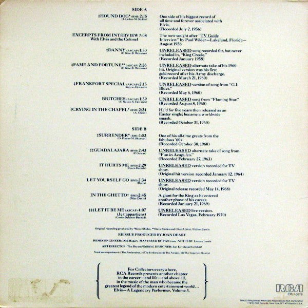 Elvis Presley : A Legendary Performer - Volume 3 (LP, Comp, Ltd, Pic, Bla)