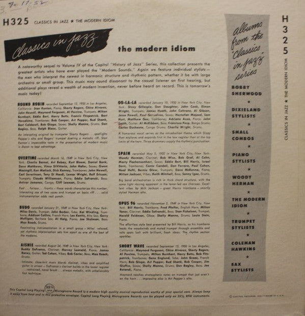 Charlie Barnet / Dizzy Gillespie / Bill Harris / Stan Kenton / Woody Herman / Miles Davis : The Modern Idiom (10", Comp)