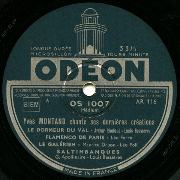 Yves Montand : Chante Ses Dernières Créations (10", Album, Mono)