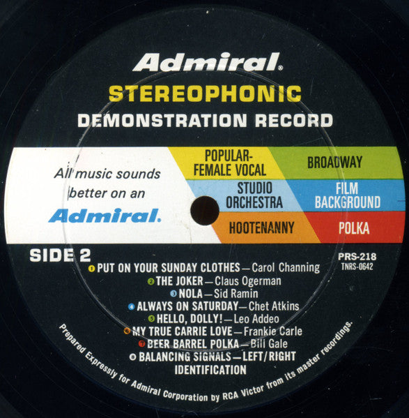 Various : Admiral Stereophonic Demonstration Record (LP, Comp)