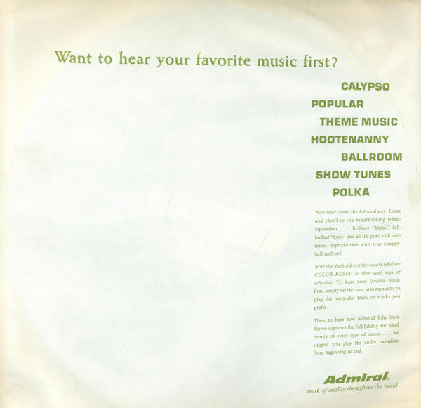 Various : Admiral Stereophonic Demonstration Record (LP, Comp)