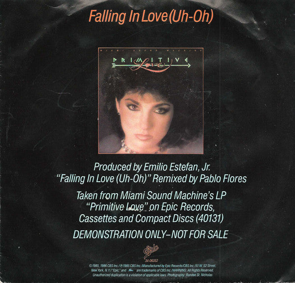 Miami Sound Machine : Falling In Love (Uh-Oh) (7", Single, Promo)