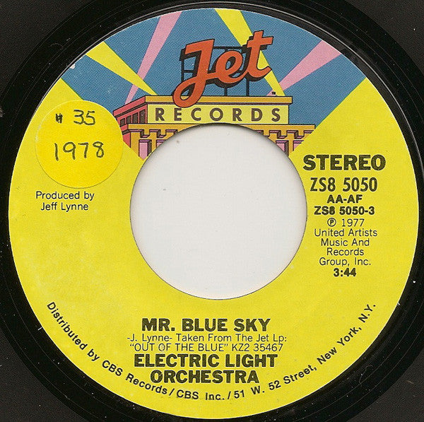 Electric Light Orchestra : Mr. Blue Sky (7", Single, Styrene, Ter)