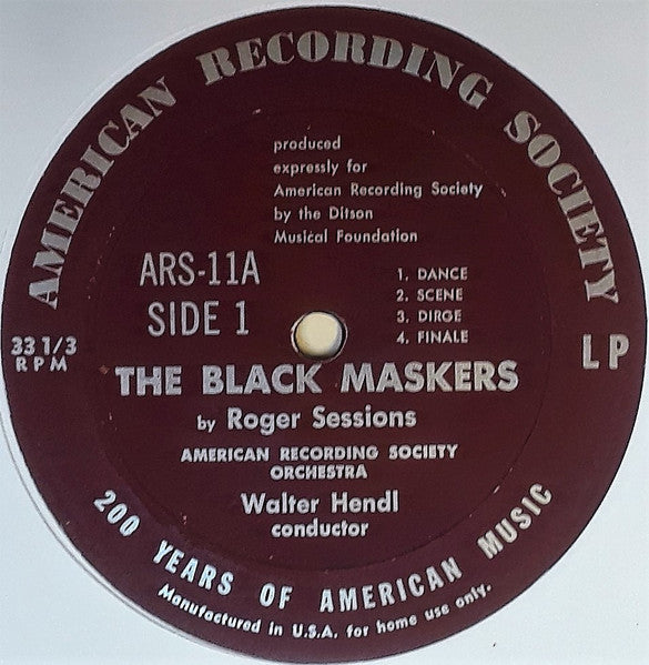Roger Sessions : The Black Maskers (An Orchestral Suite In Four Movements) (10", Mono)