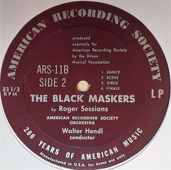 Roger Sessions : The Black Maskers (An Orchestral Suite In Four Movements) (10", Mono)