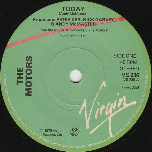The Motors : Today (7", Single, Sol)