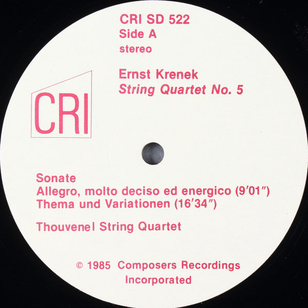 Ernst Krenek, Thouvenel String Quartet : String Quartet No. 5 (LP, Album)