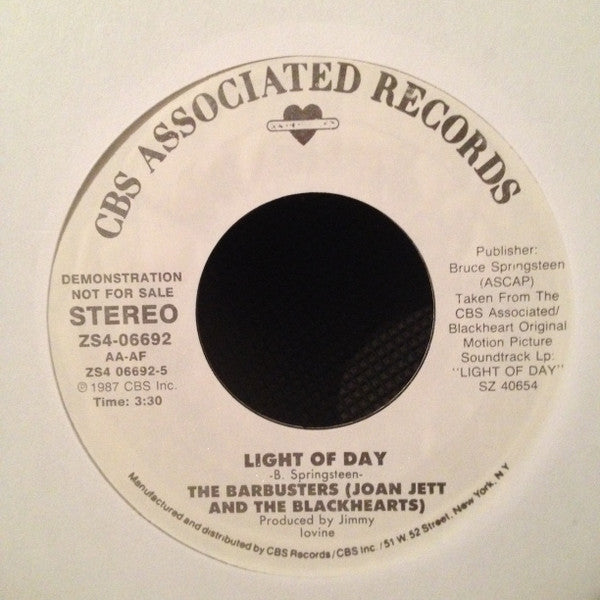 The Barbusters (Joan Jett And The Blackhearts) : Light Of Day (7", Promo, Styrene)