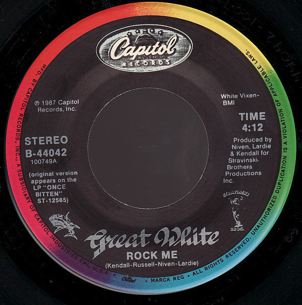 Great White : Rock Me (7", Single, Spe)