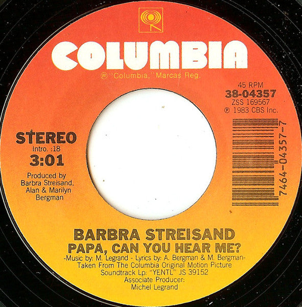 Barbra Streisand : Papa, Can You Hear Me? (7", Styrene)