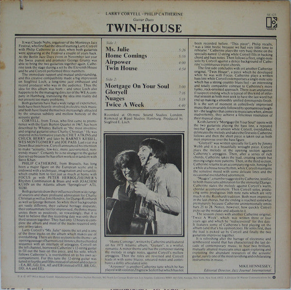Larry Coryell & Philip Catherine : Twin-House (LP, Album, PRC)