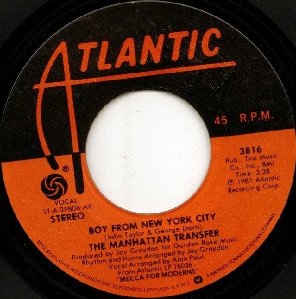 The Manhattan Transfer : Boy From New York City (7", Single, AR )