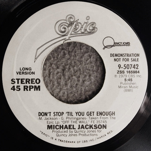 Michael Jackson : Don't Stop 'Til You Get Enough (7", Single, Promo, Ter)