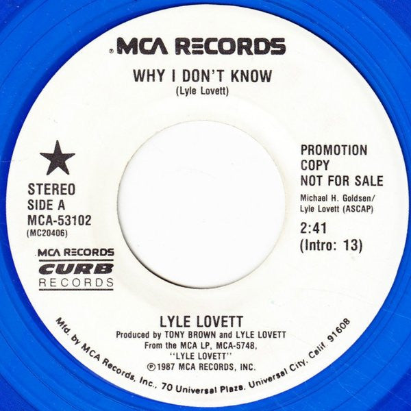 Lyle Lovett : Why I Don't Know (7", Single, Promo, Blu)