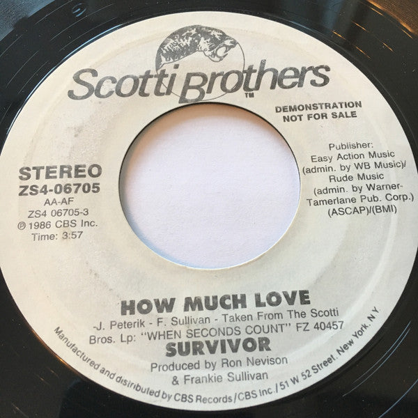 Survivor : How Much Love (7", Promo, Styrene)