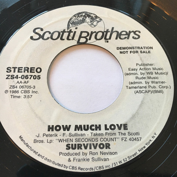 Survivor : How Much Love (7", Promo, Styrene)