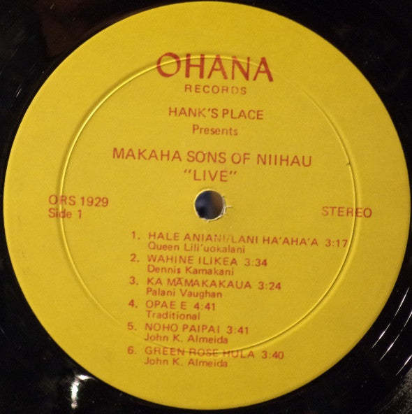 The Makaha Sons Of Ni'ihau : Hank's Place Presents The Makaha Sons Of Niihau "Live" (LP, Album)