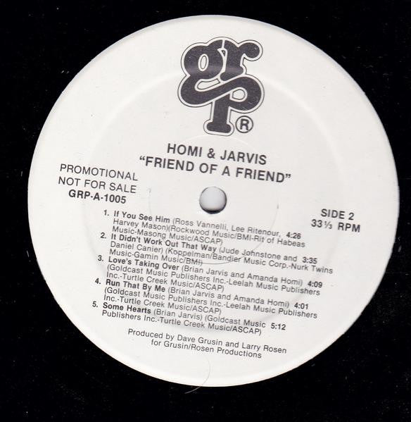 Homi* & Jarvis* : Friend Of A Friend (LP, Album, Promo)