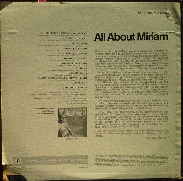 Miriam Makeba : All About Miriam (LP, Album)
