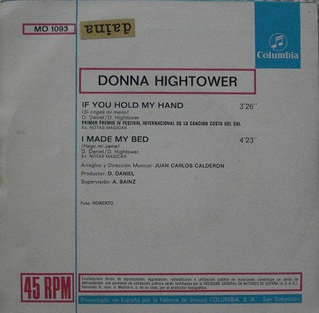 Donna Hightower : If You Hold My Hand (7", Single)