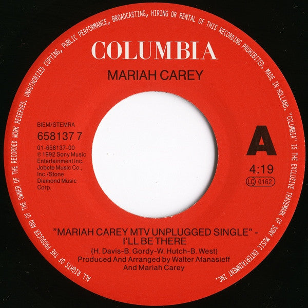 Mariah Carey : I'll Be There (MTV Unplugged) (7", Single)