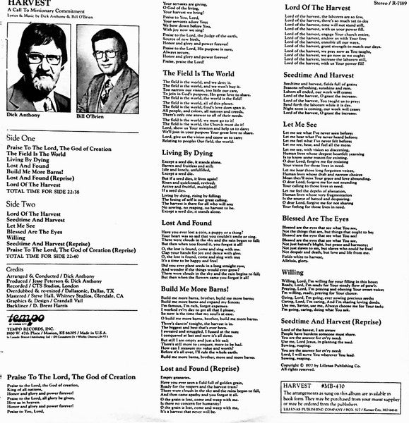 Dick Anthony And Bill O'Brien : Harvest (LP, Album)