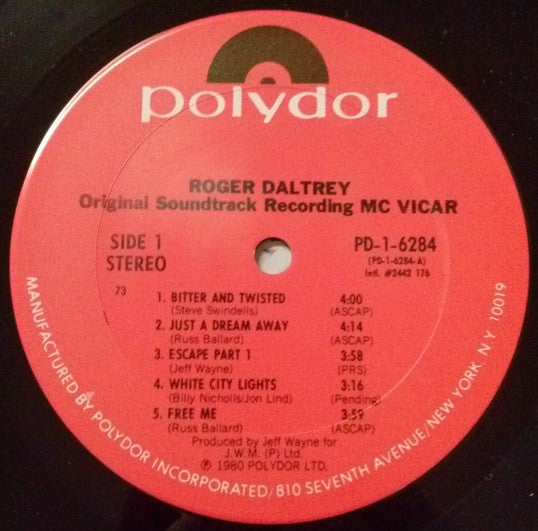 Roger Daltrey : McVicar (Original Soundtrack Recording) (LP, Album, 73 )