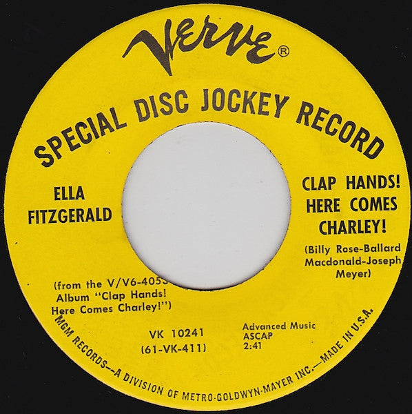 Ella Fitzgerald : Clap Hands, (Here Comes Charlie!) / Cry Me A River (7", Promo)