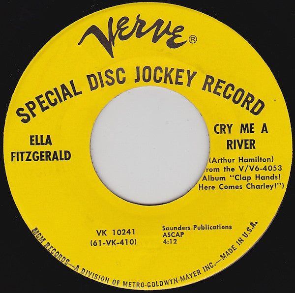 Ella Fitzgerald : Clap Hands, (Here Comes Charlie!) / Cry Me A River (7", Promo)