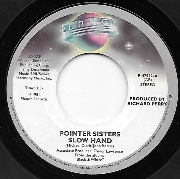 Pointer Sisters : Slow Hand (7", All)