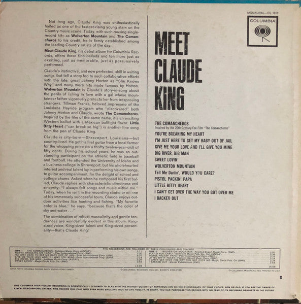 Claude King (2) : Meet Claude King (LP, Album, Mono, Ter)