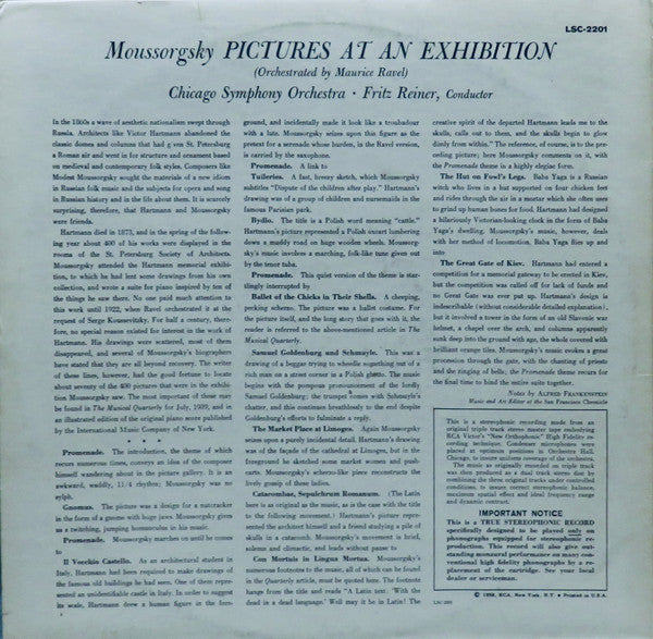 Mussorgsky* / Ravel*, Fritz Reiner, Chicago Symphony Orchestra : Pictures At An Exhibition (LP, RE)