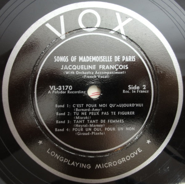 Jacqueline François : New Songs Of Mademoiselle De Paris (10")