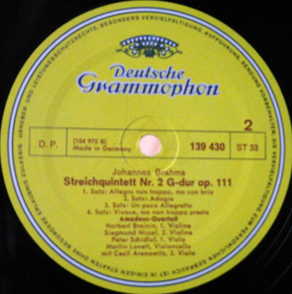 Johannes Brahms ‧ Amadeus-Quartett ‧ Cecil Aronowitz : Streichquintette Nr. 1 F-dur Und Nr. 2 G-dur (LP)