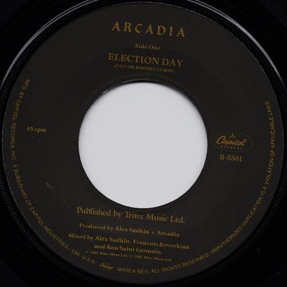 Arcadia (3) : Election Day (7", Single)