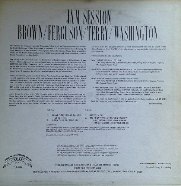 Clifford Brown / Maynard Ferguson / Clark Terry / Dinah Washington : Jam Session (LP, Album, Mono, RE)