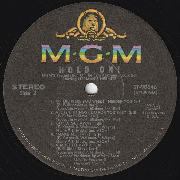 Herman's Hermits : Hold On! (Music From The Original Sound Track) (LP, Album, Club, Cap)